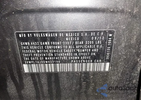 2013 Volkswagen Jetta Sportwagen 2.0L Tdi из США, поврежденный, VIN 3VWPL7AJ9DM633196